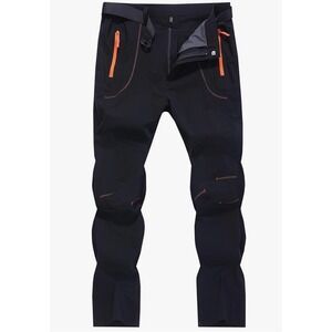 TBY Outdoor Sports Mens Hiking Pants Softshell Fleece Lined Black Orange Size M